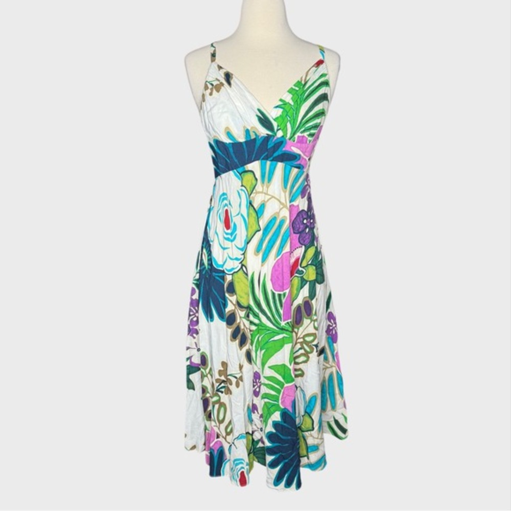 Vintage Small Jam's World Hawaiian Tropical Dress White Floral Small Lotus Moon